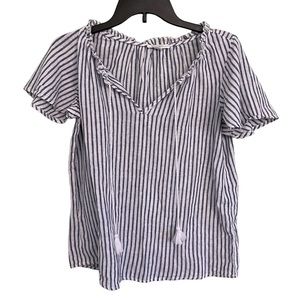 beachlunchlounge navy and white pinstripe short sleeve shirt top blouse SMALL